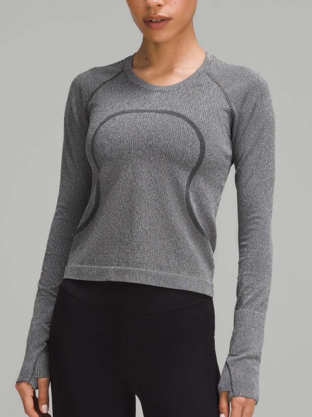 Lululemon Swiftly Tech Long Sleeve 2.0 Sparkle Silver / Heathered Black – Size 6
